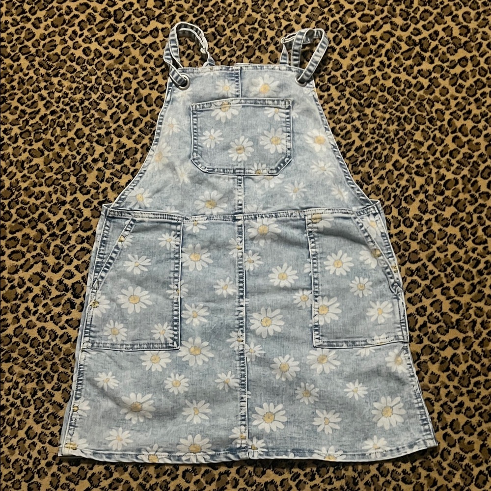 Cat & Jack Girls Size 10/12 Daisy Print Denim Overalls Dress